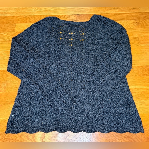 American Eagle Outfitters Open Knit Sweater XL Gray Boho Chunky Pullover - Picture 5 of 7